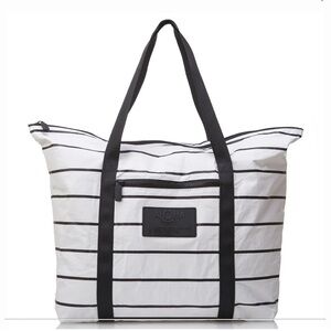 NEW! Aloha Zipper Tote, timeless black and white striped.